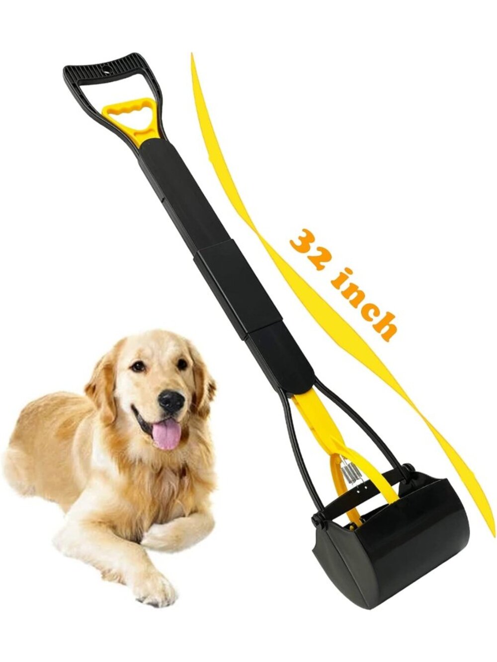 Heavy Duty 32” Tall Pooper Scooper for Dogs, Long Handle, Foldable & Durable